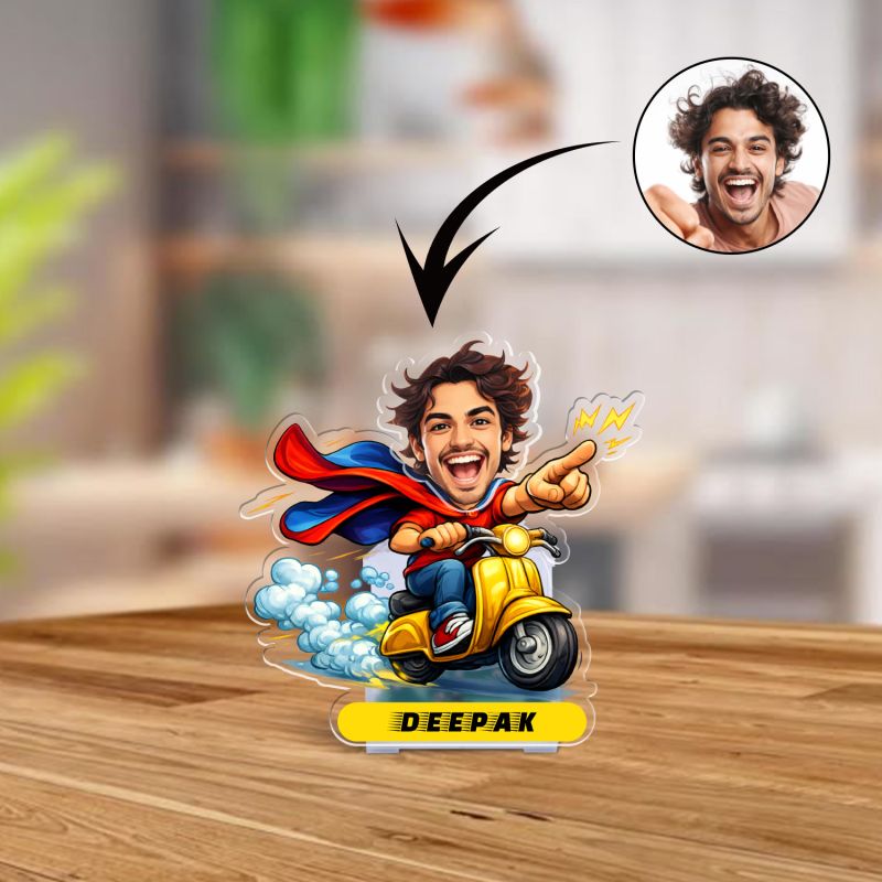 Personalized Superman Cartoon Theme Funny Face Caricature Solar Powered Moving Head Feature for Car Dashboard & Table Decor Custom with Name Birthday Return Gift for Kids & Friends